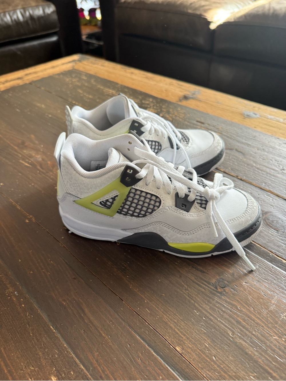 Jordan ps size 1 Kids White and Neon Green Athletic Sneakers
